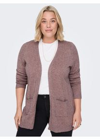 Strickjacke Only CARMAKOMA "CARESLY L/S OPEN CARDIGAN NOOS KNT", Damen, Gr. L, rose braun detail:melange, Strick, Obermaterial: 50% Viskose, 27% Nylon, 23% Polyester, meliert, regular fit h&uuml;ftbedeckend, V-Ausschnitt, Rippstrickb&uuml;ndchen, Strickjacken Strickjacke