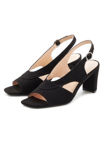 Sandalette Lascana "Sandale, Sommerschuh", Damen, Gr. 42, schwarz, Obermaterial: 100% Textilmaterial. Decksohle: 100% Lederimitat. Futter: 100% Lederimitat. Laufsohle: 100% Synthetik, unifarben, Schuhe Sandalette, mit Blockabsatz und raffiniertem Ausschnitt VEGAN, Topseller