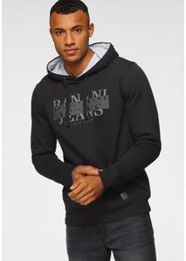 Kapuzensweatshirt Bruno Banani, Herren, Gr. XL (56/58), schwarz, angeraute Sweatware, Obermaterial: 60% Baumwolle, 40% Polyester, bedruckt, schmal, B&uuml;ndchen, Sweatshirts Kapuzensweatshirt, schmale Passform, bedrucktes Design, aus Baumwollmischung, Topseller