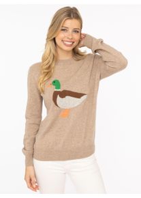 Strickpullover Zwillingsherz "Duck", Damen, Gr. L, mittelbeige, Strick, Obermaterial: 100% Kaschmir, Pullover Strickpullover, Rundhals,aus reinem Kaschmir mit gro&szlig;er Ente