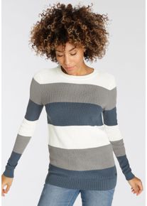 H.I.S. Strickpullover H.I.S, Damen, Gr. 36/38, blau (blau, gestreift), Strick, Obermaterial: 50% Baumwolle, 50% Polyacryl, gestreift, gerade h&uuml;ftbedeckend, Rundhals, Pullover Strickpullover, in Streifenoptik mit Rundhalsausschnitt, Topseller