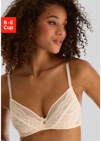 B&uuml;gel-BH s.Oliver "Livie", Damen, Gr. 90, Cup D, beige (creme), Spitze, Obermaterial: 85% Polyamid, 15% Elasthan, BHs B&uuml;gel-BH, aus zarter Jacquardspitze und feinem Mesh, sexy Dessous