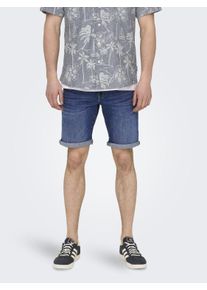 Only & Sons Shorts ONLY & SONS "ONSPLY MBD 8772 TAI DNM SHORTS NOOS", Herren, Gr. M, N-Gr, blau (dunkelblau denim), Denim/Jeans, Obermaterial: 98% Baumwolle, 2% Elasthan, unifarben, Basic, slim fit kniefrei, Hosen Shorts