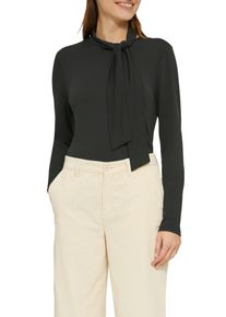 Langarmshirt s.Oliver, Damen, Gr. 46, grau (grau, schwarz), Obermaterial: 64% Modal, 36% Polyester, unifarben, regular fit taillenbedeckt, ohne Ausschnitt, Shirts Langarmshirt, mit dekorativer Schleife