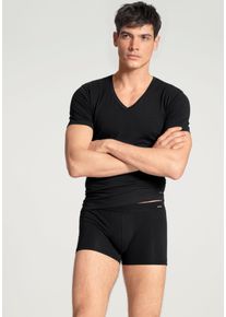T-Shirt Calida "Cotton Code", Herren, Gr. L (52/54), schwarz, Single Jersey, Obermaterial: 95% Baumwolle, 5% Elasthan, unifarben, normal h&uuml;ftbedeckend, V-Ausschnitt, gerader Abschluss, Shirts T-Shirt, V-Ausschnitt, formstabiler Single Jersey, elastisch, Kurzarm