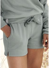 Sweatshorts Lascana, Damen, Gr. 44/46, N-Gr, gr&uuml;n (salbeigr&uuml;n), Sweatware, Obermaterial: 100% Baumwolle, bestickt, unifarben, bequem kurz, Hosen Sweatshorts, aus organischer Baumwolle, Loungewear