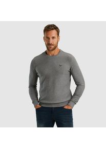 PME-Legend Strickpullover PME LEGEND, Herren, Gr. L, grau (mid grau melee), Strick, Obermaterial: 100% Baumwolle, meliert, regular fit taillenbedeckt, Rundhals, Rippb&uuml;ndchen, Pullover Strickpullover, mit Logostickerei