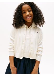 Strickjacke Tommy Hilfiger "POINTELLE CARDIGAN LS", M&auml;dchen, Gr. 7 (122), wei&szlig; (ivory petal), Strick, Obermaterial: 100% Baumwolle, unifarben, regular fit h&uuml;ftlang, Rundhals, B&uuml;ndchen, Strickjacken Strickjacke, f&uuml;r Kinder bis 16 Jahre, mit s&uuml;&szlig;em Muster