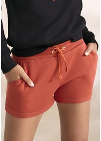 Sweatshorts Lascana, Damen, Gr. 44/46, N-Gr, rot (rotbraun), Obermaterial: 60% Baumwolle, 40% Polyester, unifarben, bequem kurz, Hosen Sweatshorts, Lounge-/Relaxshorts mit Bindeband, Loungewear
