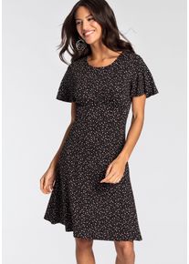 Sommerkleid Laura Scott, Damen, Gr. 36, N-Gr, schwarz (schwarz, rosa), Single Jersey, Obermaterial: 95% Viskose, 5% Elasthan, gepunktet, ausgestellt kurz, Rundhals, Fl&uuml;gel&auml;rmel, Kleider Sommerkleid, kurzes Kleid, femininer Look, aus Single-Jerseystoff, halbarm, Topseller