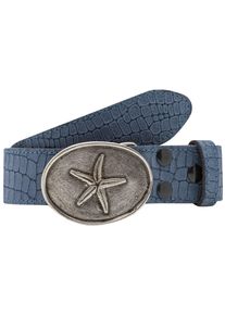 Lederg&uuml;rtel RETTUNGSRING G&Uuml;RTEL, Damen, Gr. 11,5, blau, Leder, gepr&auml;gtes Muster, G&uuml;rtel Lederg&uuml;rtel, mit austauschbarer Schlie&szlig;e &raquo;Seestern Oval Silber&laquo;