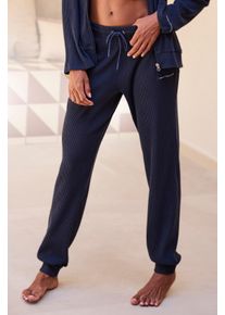 Sweathose French Connection, Damen, Gr. 44/46, N-Gr, blau (dunkelblau), Rippware, Obermaterial: 81% Polyester, 15% Viskose, 4% Elasthan, meliert, bequem lang, Hosen Sweathose, aus weicher Rippstruktur, Loungewear