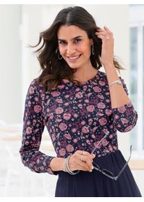 Print-Shirt Inspirationen "Langarm-Shirt", Damen, Gr. 36, blau (marine, erika, bedruckt), 50% Baumwolle, 50% Modal, gebl&uuml;mt, gemustert, mehrfarbig, Rundhals, Shirts Print-Shirt