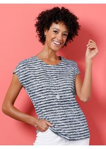 Kurzarmshirt Classic Basics "Kurzarm-Shirt", Damen, Gr. 54, bunt (marine, ecru, geringelt), 100% Baumwolle, gemustert, gestreift, mehrfarbig, Rundhals, Shirts Kurzarmshirt