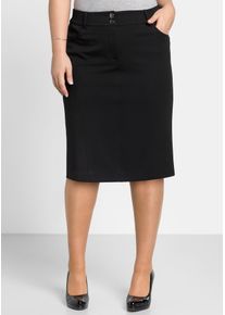 Bleistiftrock sheego, Damen, Gr. 52, schwarz, 62% Polyester, 33% Viskose, 5% Elasthan, Einsatz:17% Elasthan, 83% Polyamid, unifarben, knielang, R&ouml;cke Bleistiftrock