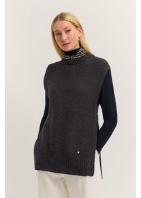 Strickweste Bugatti "Alpaka-Woll-Mix", Damen, Gr. XXL, grau (280, dunkelgrau), 30% Alpaka, 30% Polyamid, 30% Polyacryl, 10% Wolle, unifarben, normal, Rundhals, Westen Strickweste, mit Bindegurt und Rundhals