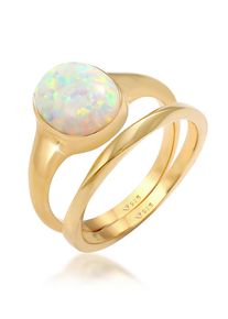 Ring-Set Elli "Ring Klassik Opal Basic gedreht (2 tlg) 925 Silber" Gr. 54, gold, Fingerringe, Damen, 54,mit Stein, Silber 925 (Sterlingsilber), 9mm, Ring-Set