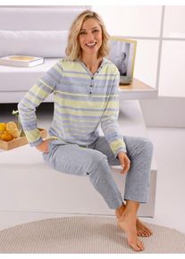 Schlafanzug Hajo, Damen, Gr. 44/46, gelb (gelb, grau, meliert), 62% Baumwolle, 38% Polyester, Homewear-Sets Schlafanzug