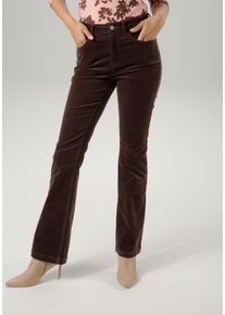 Cordhose Aniston CASUAL, Damen, Gr. 46, N-Gr, braun (dunkelbraun), Cord, Obermaterial: 98% Baumwolle, 2% Elasthan, leicht gl&auml;nzend, unifarben, sehr figurbetont lang, Hosen Cordhose, in trendiger Bootcut-Form, Topseller