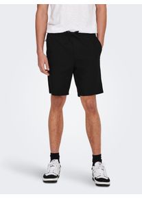 Only & Sons Shorts ONLY & SONS "ONSLINUS 0007 COT LIN SHORTS NOOS", Herren, Gr. S, N-Gr, schwarz, Web, Obermaterial: 75% Baumwolle, 25% Leinen, unifarben, loose fit kniefrei, Hosen Shorts