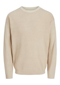 Jack & Jones Strickpullover JACK & JONES "JJWALTER KNIT RELAXED CREW NECK", Herren, Gr. S, wei&szlig; (oxford tan detail:with wei&szlig;), Strick, Obermaterial: 50% Baumwolle, 50% Polyester, unifarben, relaxed fit, Rundhals, Pullover Strickpullover