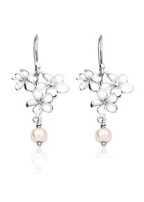 Paar Ohrh&auml;nger NENALINA "Ohrringe Ohrh&auml;nger Blume S&uuml;&szlig;wasserzuchtperle 925 Silber" Gr. 45, silber, Ohrringe, Damen, ohne Stein, Silber 925 (Sterlingsilber), Paar Ohrh&auml;nger