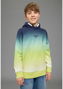 Kapuzensweatshirt Kangaroos "Kapuzenweatshirt mit Batik-Optik", Jungen, Gr. 128/134, gr&uuml;n, angeraute Sweatware, Obermaterial: 100% Baumwolle, aufgeraut, bedruckt, Basic, Sweatshirts Kapuzensweatshirt, f&uuml;r Jungen, mit Kapuze, mit Batikmuster, aus Baumwolle