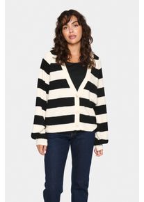 Strickjacke Saint Tropez "GarbieSZ Cardigan", Damen, Gr. L (40), schwarz (ice schwarz stripe), Strick, Obermaterial: 54% Polyester, 38% Polyamid, 5% Wolle, 3% Elasthan, gestreift, V-Ausschnitt, Strickjacken Strickjacke