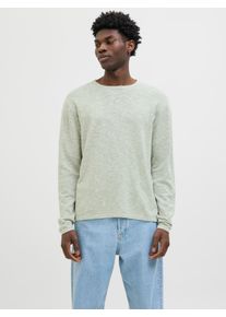 Jack & Jones Rundhalspullover JACK & JONES "JJESUMMER KNIT CREW NECK SN", Herren, Gr. M, iceberg gr&uuml;n detail:with wei&szlig;, Strick, Obermaterial: 90% Baumwolle, 10% Leinen, meliert, regular fit taillenbedeckt, Rundhals, gerader Abschluss, Pullover Rundhalspullover, mit Rundhalsausschnitt