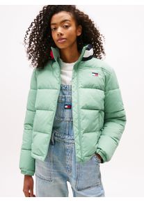 Steppjacke Tommy Jeans "TJW ESS PUFFER FLAG JACKET EXT", Damen, Gr. XXL (44), cloudy jade, Web, Obermaterial: 100% Nylon, unifarben mit Farbeinsatz, regular fit, Jacken Steppjacke