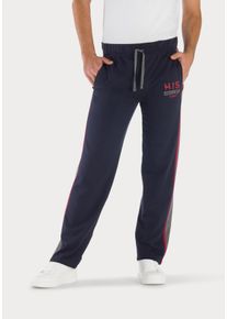 H.I.S. Sweathose H.I.S, Herren, Gr. 44/46 (S), N-Gr, blau (marine), Sweatware, Obermaterial: 60% Baumwolle, 40% Polyester, unifarben mit Farbeinsatz, Basic, bequem lang, Hosen Sweathose, Jogginghose aus weicher Sweatware, Topseller