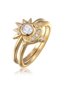 Ring-Set Elli "Ring Mond Sonne Zirkonia 2er Set 925 Sterling Silber vergoldet" Gr. 56, gold, Fingerringe, Damen, 56, Silber 925 (Sterlingsilber), Ring-Set