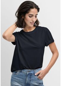 T-Shirt Cinque "CITANA", Damen, Gr. L (40), blau (dunkelblau), Single Jersey, Obermaterial: 95% Baumwolle, 5% Elasthan, unifarben, regular fit h&uuml;ftlang, Rundhals, Shirts T-Shirt, mit Rundhalsausschnitt