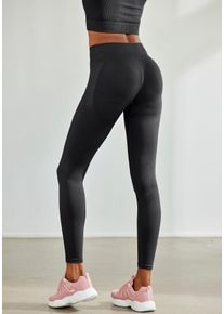 Seamless Leggings Lascana "Po Push Up", Herren, Gr. L (44/46), N-Gr, schwarz, Obermaterial: 91% Polyamid, 8% Elasthan, 1% Polyester, unifarben, figurbetont lang, Hosen Seamless Leggings, mit Rippstruktur und Shapingeffekt, Sporthose, Sportleggings, Topseller