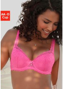 Push-up-BH Lascana, Damen, Gr. 80, Cup D, pink, Spitze, Obermaterial: 88% Polyamid, 6% Elasthan, 6% Polyester, BHs Push-up-BH, mit B&uuml;gel im angesagten High-Apex-Design, sexy Dessous, Topseller