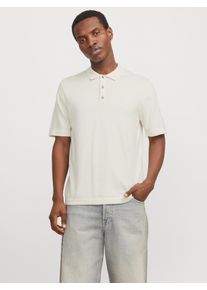 Jack & Jones Kurzarmpullover JACK & JONES "JJEEMIL KNIT RELAXED POLO SS SN", Herren, Gr. S, wei&szlig; (cloud dancer), Strick, Obermaterial: 60% Baumwolle, 20% Nylon, 20% Viskose, unifarben, regular fit taillenbedeckt, ohne Ausschnitt, gerader Abschluss, Pullover Kurzarmpullover, mit Polo Kragen