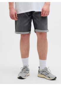 Jack & Jones PlusSize Shorts "JJIRICK JJICON I.K. SHOR", Herren, Gr. 46 (6XL), N-Gr, schwarz (schwarz denim), Denim/Jeans, Obermaterial: 80% Baumwolle, 18% Polyester, 2% Elasthan, JACK & JONES PLUSSIZE, unifarben, regular fit knielang, Hosen Shorts, mit Umschlag