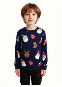 Sweatshirt Blue Seven, Jungen, Gr. 116, blau (nachtblau), Sweatware, Obermaterial: 80% Baumwolle, 20% Polyester, bedruckt, regular fit normal, Rundhals, Rippb&uuml;ndchen, Sweatshirts Sweatshirt, mit coolem Weihnachts-Alloverprint