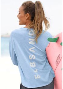 Longsleeve ELBSAND "Tira", Damen, Gr. L (40), blau, Jersey, Obermaterial: 50% Baumwolle, 50% Polyester, unifarben, figurumspielend h&uuml;ftlang, Rundhals, Raglan&auml;rmel, Shirts Longsleeve, mit Logodruck hinten, Langarmshirt aus Baumwoll-Mix, sportlich-casual, Topseller