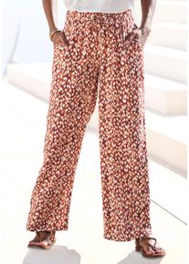 Palazzohose Vivance, Damen, Gr. 46, N-Gr, braun (braun, creme bedruckt), Web, Obermaterial: 100% Viskose, bedruckt, figurumspielend kn&ouml;chellang, Hosen Palazzohose, mit Alloverprint, weites Bein, mit Bindeband