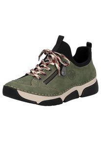 Slip-On Sneaker Rieker, Damen, Gr. 39, schwarz (khaki, schwarz), Nubuklederimitat, Textil, Schuhe Slip-On Sneaker, Schlupfschuh, Halbschuh, Freizeitschuh mit weicher Innensohle