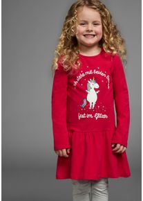 Jerseykleid Kidsworld "Einhorn", M&auml;dchen, Gr. 116/122, N-Gr, rot, Jersey, Obermaterial: 95% Baumwolle, 5% Elasthan, bedruckt, ausgestellt kniefrei, Rundhals, abgesteppte Kante, Kleider Jerseykleid, festliche Anl&auml;sse, kniefreie L&auml;nge, aus Baumwollmischung, Topseller