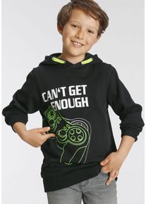 Kapuzensweatshirt Kidsworld "CAN&acute;T GET ENOUGH - Spruch", Jungen, Gr. 140/146, schwarz, angeraute Sweatware, Obermaterial: 100% Baumwolle, bedruckt, Basic, Rippb&uuml;ndchen, Sweatshirts Kapuzensweatshirt, bedrucktes Design, aus Baumwolle