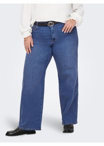 High-waist-Jeans Only CARMAKOMA "CARSNOW HW WIDE DNM JEANS PIM MBD NOOS", Damen, Gr. 46, L&auml;nge 32, blau (medium blau denim), Denim/Jeans, Obermaterial: 50% Baumwolle, 30% Polyester, 18% Viskose, 2% Elasthan, unifarben, Jeans High-waist-Jeans