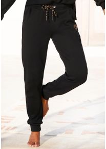 Sweathose Buffalo, Damen, Gr. 44/46, N-Gr, schwarz, Sweatware, Obermaterial: 60% Baumwolle, 40% Polyester, bedruckt, unifarben, bequem lang, Hosen Sweathose, Loungehose mit seitlichen Taschen und kleinem Druck, Loungewear, Topseller