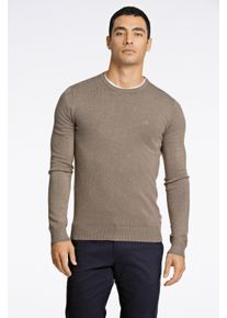 Strickpullover LINDBERGH, Herren, Gr. 3XL, beige (dk sand mel), Strick, Obermaterial: 80% Viskose, 20% Nylon, bestickt, unifarben, slim fit h&uuml;ftbedeckend, Rundhals, B&uuml;ndchen, Pullover Strickpullover, mit Logo-Stickerei