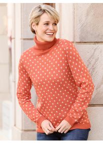 Rollkragenpullover Classic Basics "Rollkragen-Pullover", Damen, Gr. 48, orange (grapefruit, wei&szlig;, gemustert), 100% Polyacryl, gemustert, mehrfarbig, Pullover Rollkragenpullover