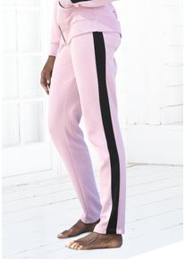 Loungehose BENCH. LOUNGEWEAR, Damen, Gr. 44/46, N-Gr, rosa (rosa, schwarz), Jersey, Obermaterial: 60% Baumwolle, 40% Polyester, unifarben mit Farbeinsatz, bequem lang, Hosen Loungehose, mit Seitenstreifen und geradem Bein, Loungewear, Topseller
