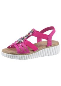 Plateausandale Rieker, Damen, Gr. 39, pink (fuchsia), Lederimitat, Schuhe Plateausandale, Sommerschuh, Sandalette, Plateauabsatz, mit weicher Innensohle