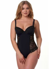 After Eden D-cup & up Body "MILA", Damen, Gr. 75, Cup D, schwarz, Obermaterial: 86% Polyamid, 14% Elasthan, AFTER EDEN D-CUP & UP, unifarben, comfort fit kurz, V-Ausschnitt, Bodys Body, mit Spitze, verstellbare Tr&auml;ger, mit B&uuml;gel, vorgeformte Cups, feminin